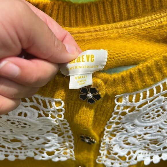 Anthropologie Maeve Lace Collar Cardigan Sweater NWT - Picture 7 of 9
